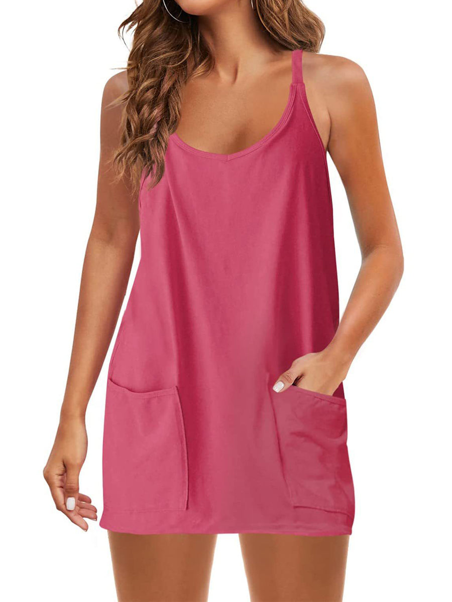 Spaghetti Strap Sundress Athletic V Neck Mini Dress - Image 5