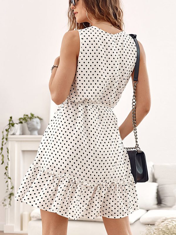 V Neck Polka Dot Sleeveless Mini Dress in Slim Fit - Image 5