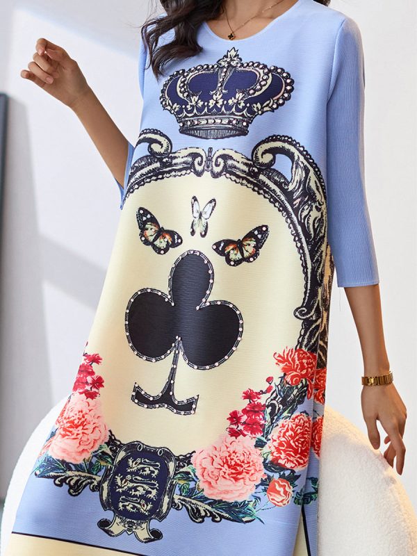 Elegant Commuter Loose Digital Printing Pleated Fashion Mini Dress - Image 5