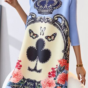 Elegant Commuter Loose Digital Printing Pleated Fashion Mini Dress