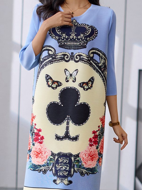 Elegant Commuter Loose Digital Printing Pleated Fashion Mini Dress - Image 3