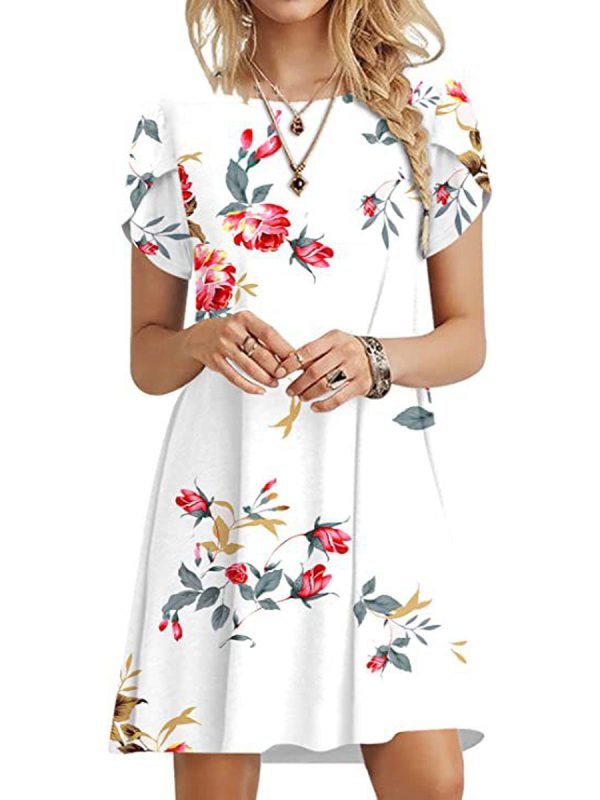 Casual Ruffle Short Sleeve Cute Crew Neck Flowy Mini Dress - Image 6