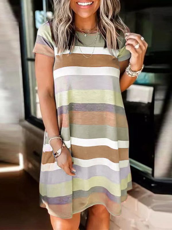 Stylish Striped Print Short Sleeve Mini Dress - Image 14