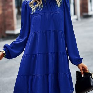 Tied Ruffle Collar Puff Sleeve Mini Dress
