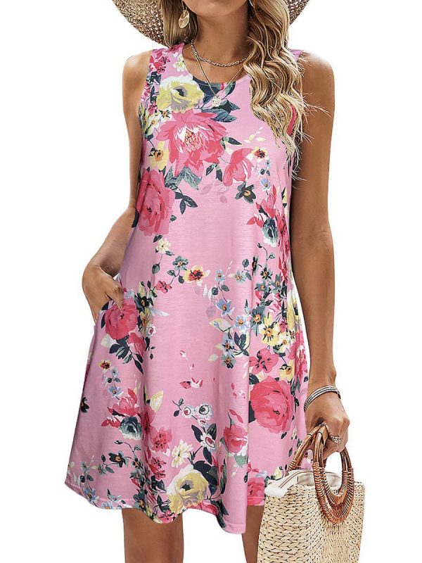 Simple Fun Beach Floral Casual Pockets Boho  Mini Dress - Image 2