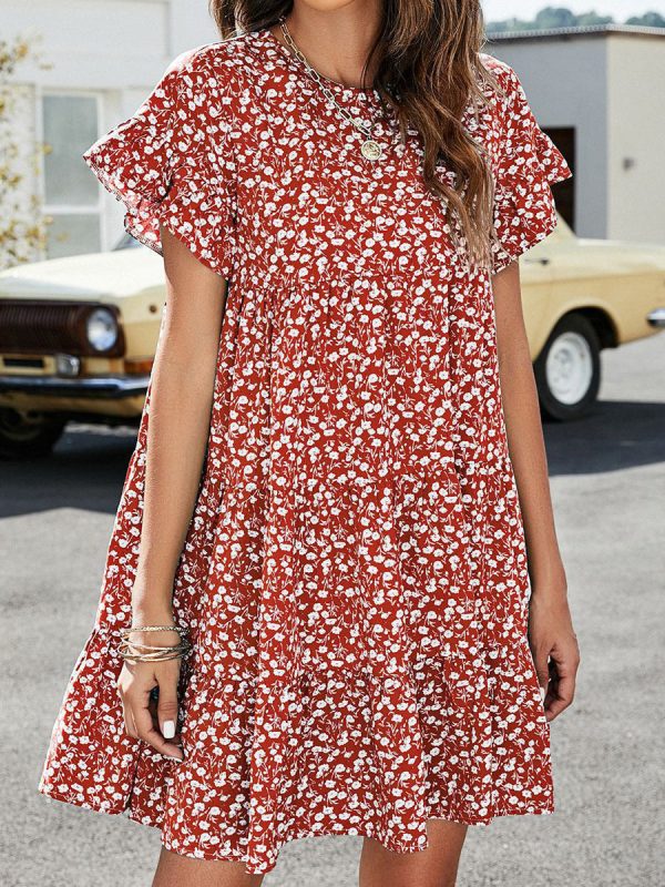 Short Flounce Sleeve Tiered Mini Dress - Image 2