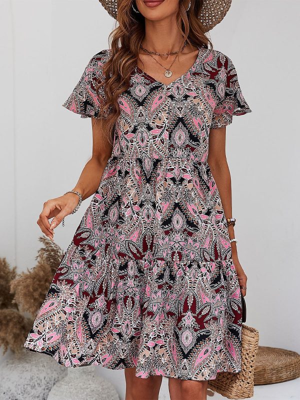 Printed V-Neck Tiered Mini Dress - Image 7