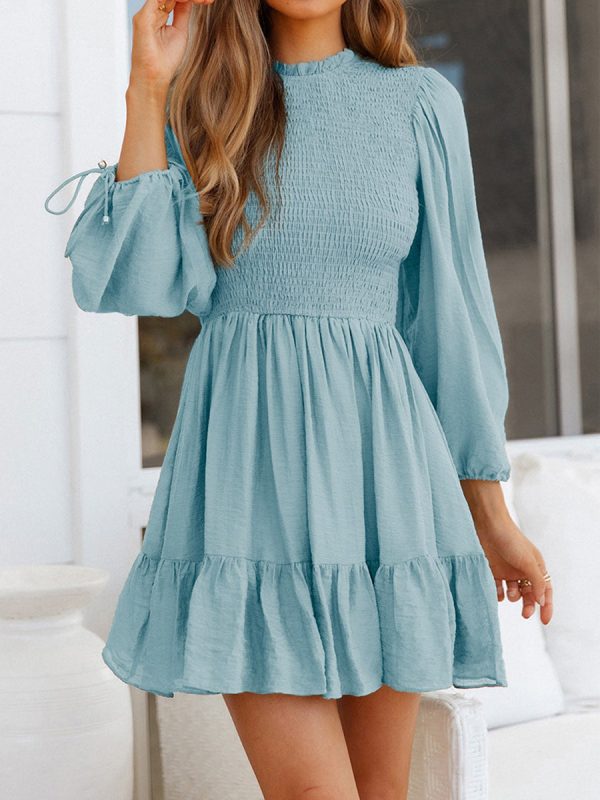 Smocked Tied Balloon Sleeve Mini Dress - Image 3