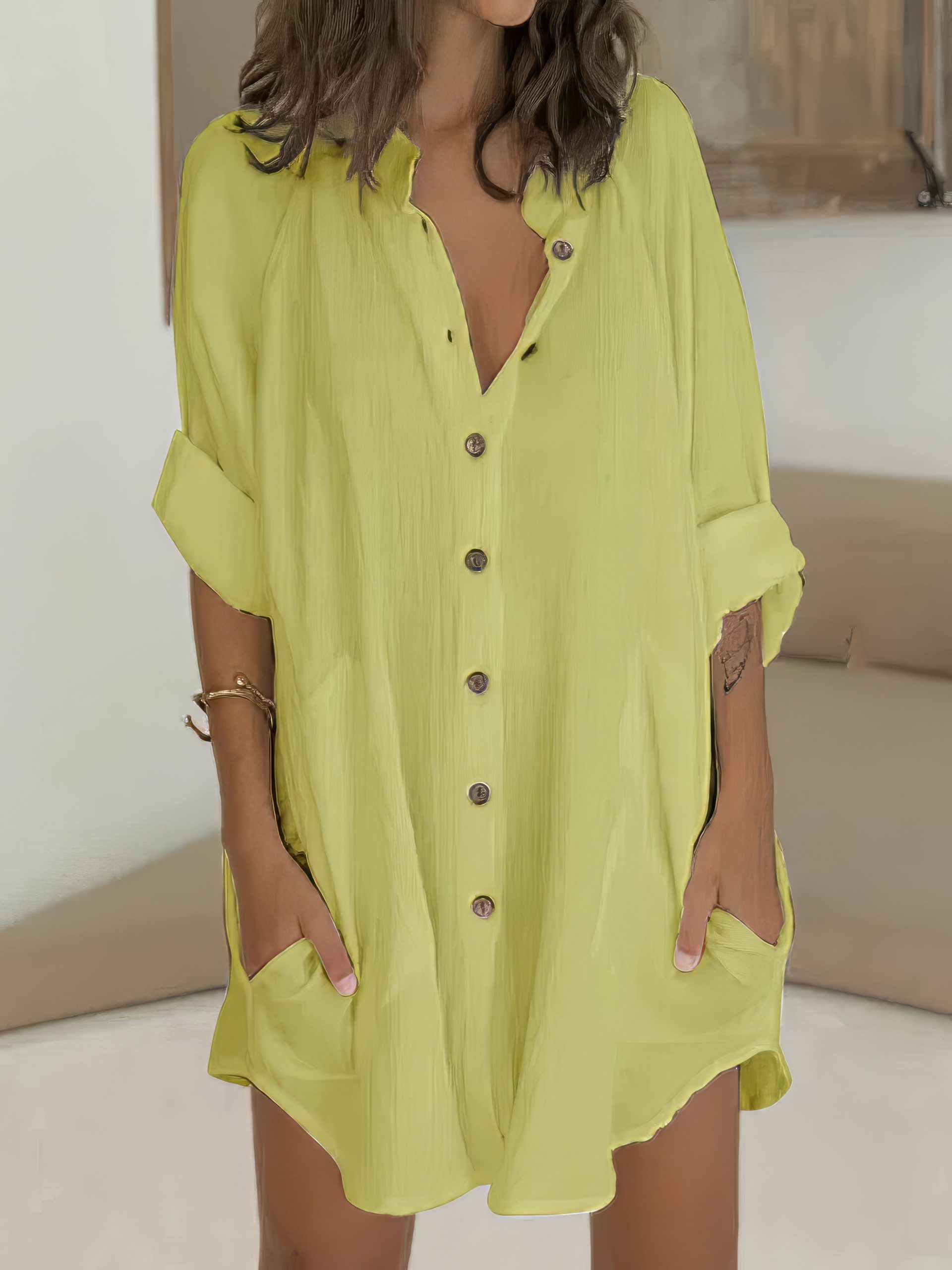 Shirt Casual  Basic Loose Fit Long Sleeve Mini Dress - Image 4