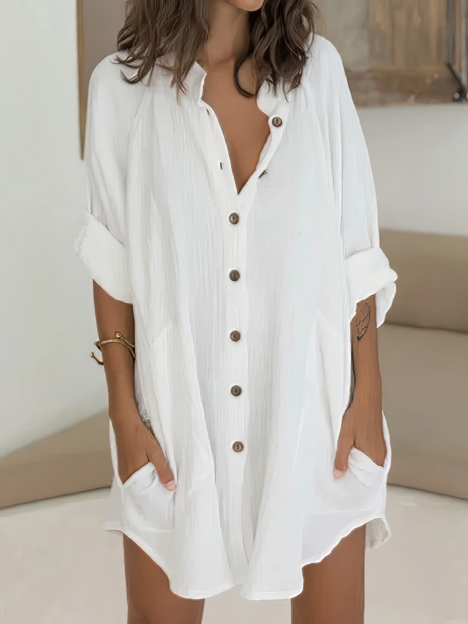 Shirt Casual  Basic Loose Fit Long Sleeve Mini Dress - Image 7