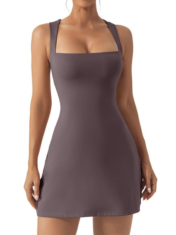 Square Neck Bodice Sleeveless Stretch Flare Mini Dress - Image 5