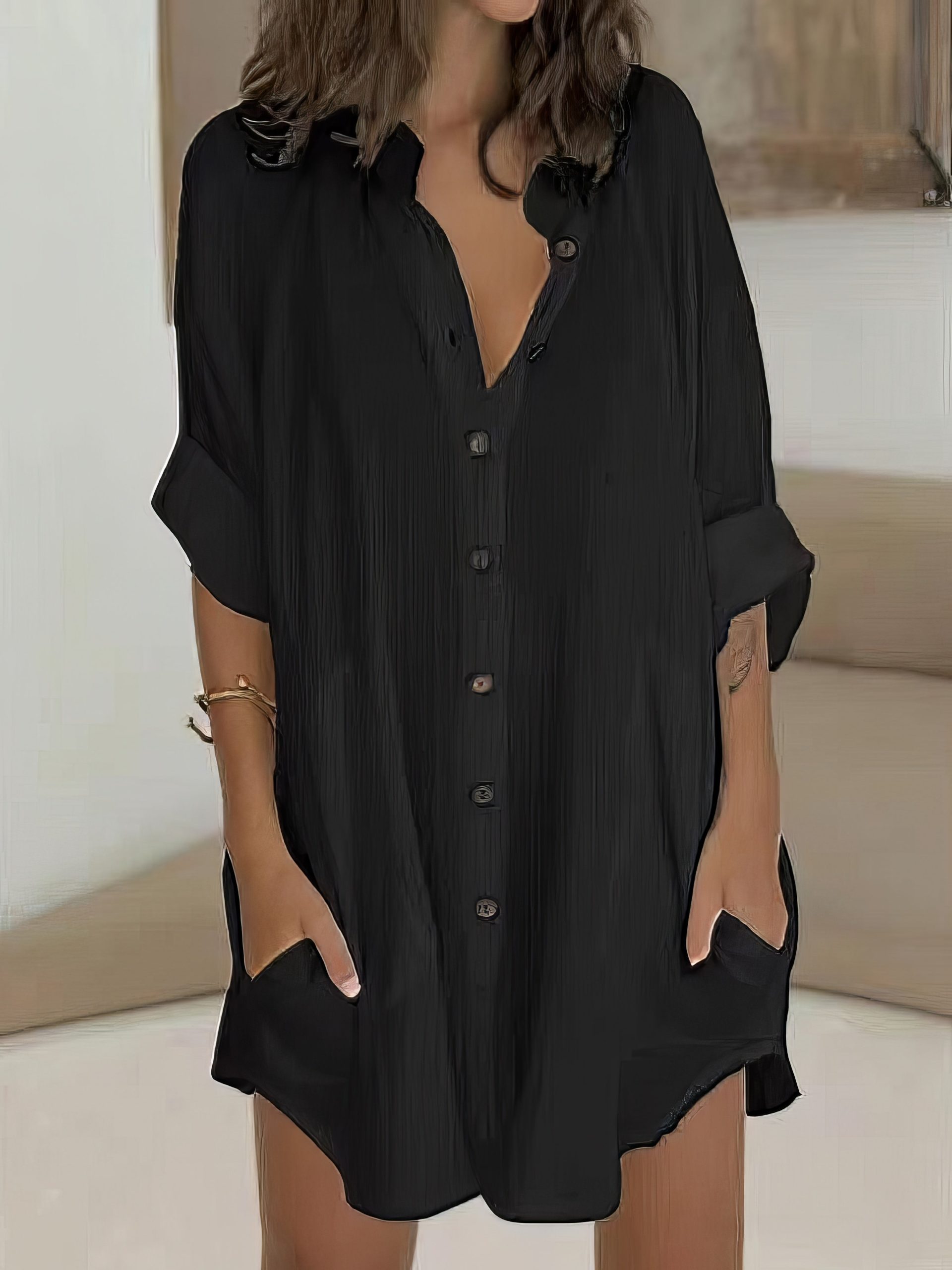 Shirt Casual  Basic Loose Fit Long Sleeve Mini Dress - Image 6