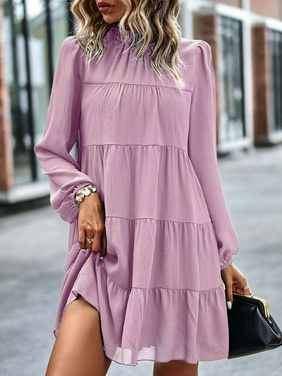 Tied Ruffle Collar Puff Sleeve Mini Dress - Image 4