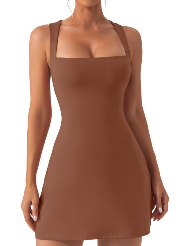 Square Neck Bodice Sleeveless Stretch Flare Mini Dress - Image 8