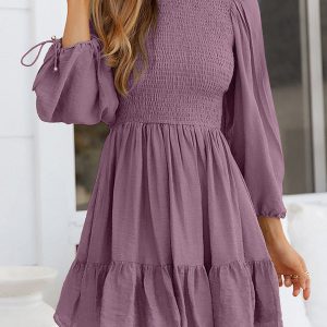Smocked Tied Balloon Sleeve Mini Dress