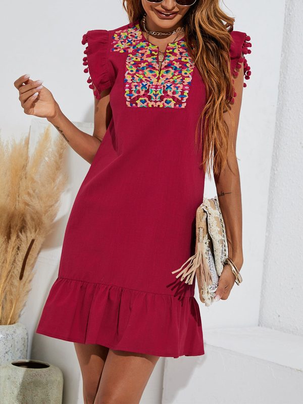 Embroidery Flutter Sleeve Mini Dress - Image 9