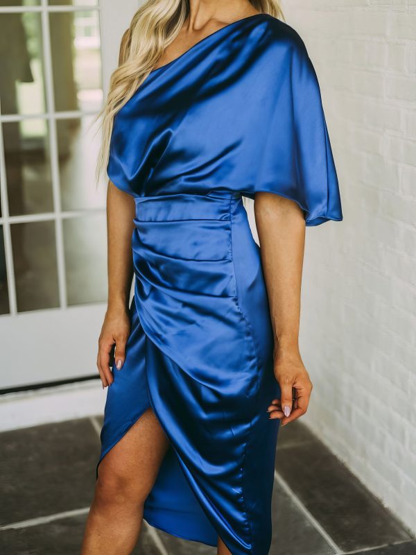 One-Shoulder Sleeve Irregular Slit Dress - Image 31