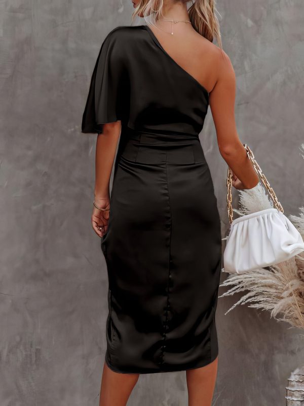 One-Shoulder Sleeve Irregular Slit Dress - Image 25