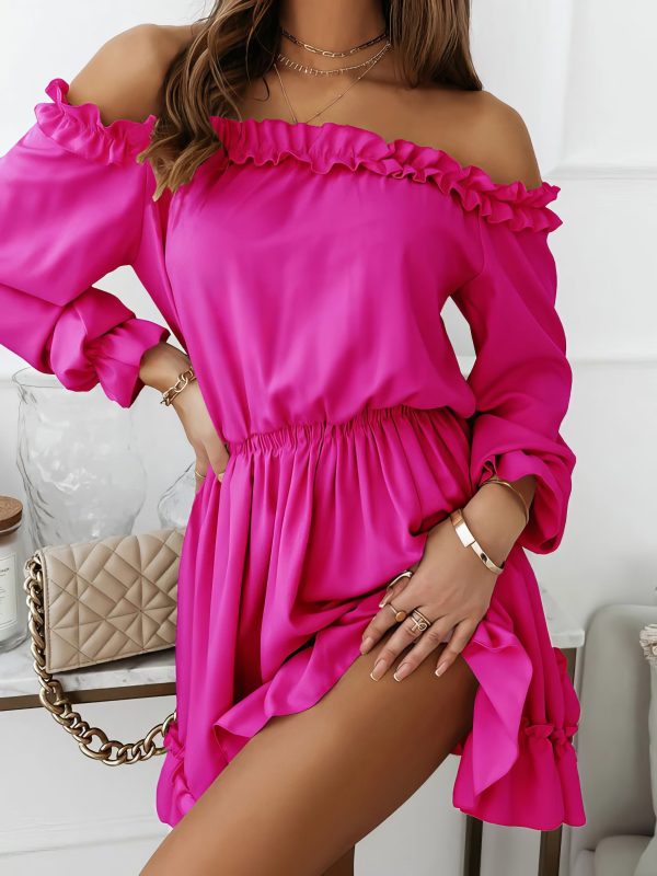 One-Shoulder Elastic Waist Long Sleeve Dress - Image 8