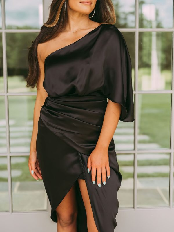 One-Shoulder Sleeve Irregular Slit Dress - Image 29