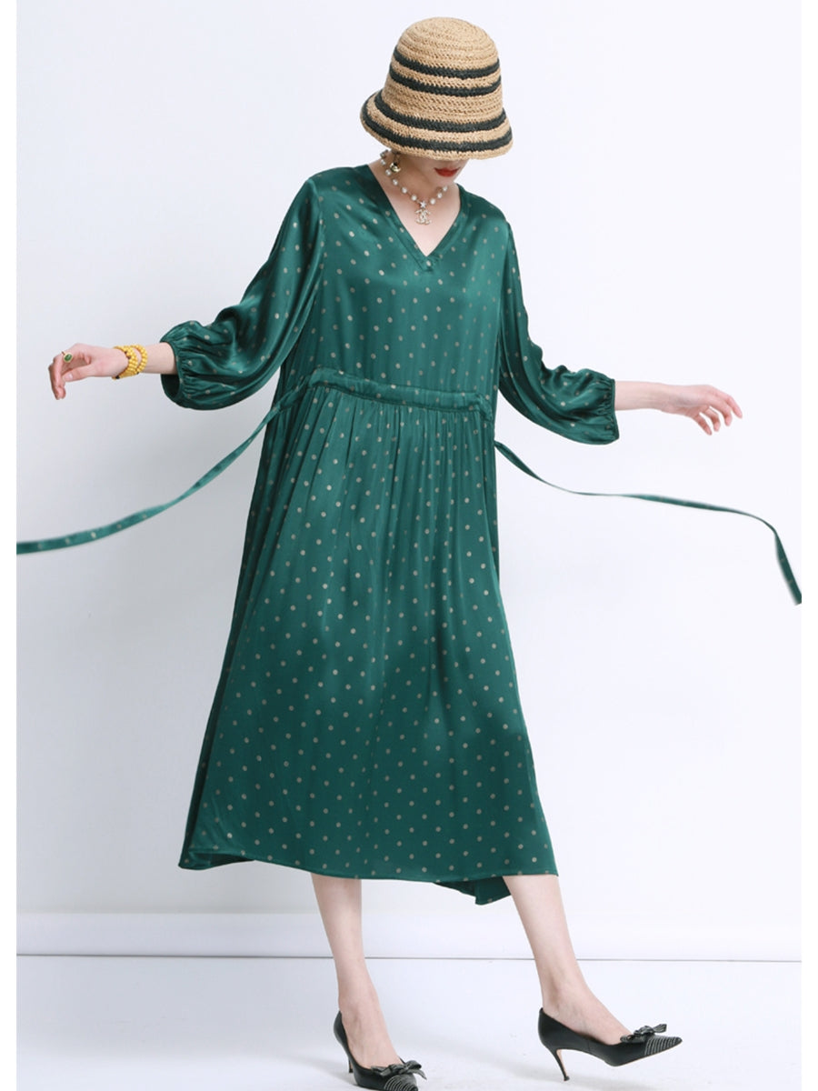 Elegant Black Polka Dot Maxi Dress with Cinched Waist - Image 4
