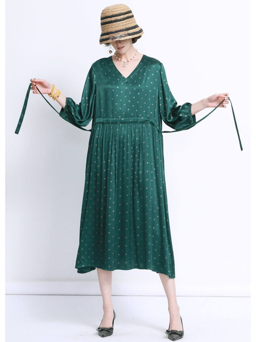 Elegant Black Polka Dot Maxi Dress with Cinched Waist - Image 2