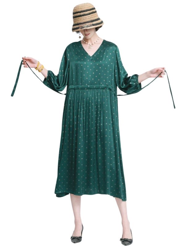 Elegant Black Polka Dot Maxi Dress with Cinched Waist - Image 12