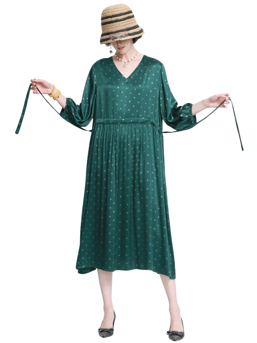 Elegant Black Polka Dot Maxi Dress with Cinched Waist - Image 12