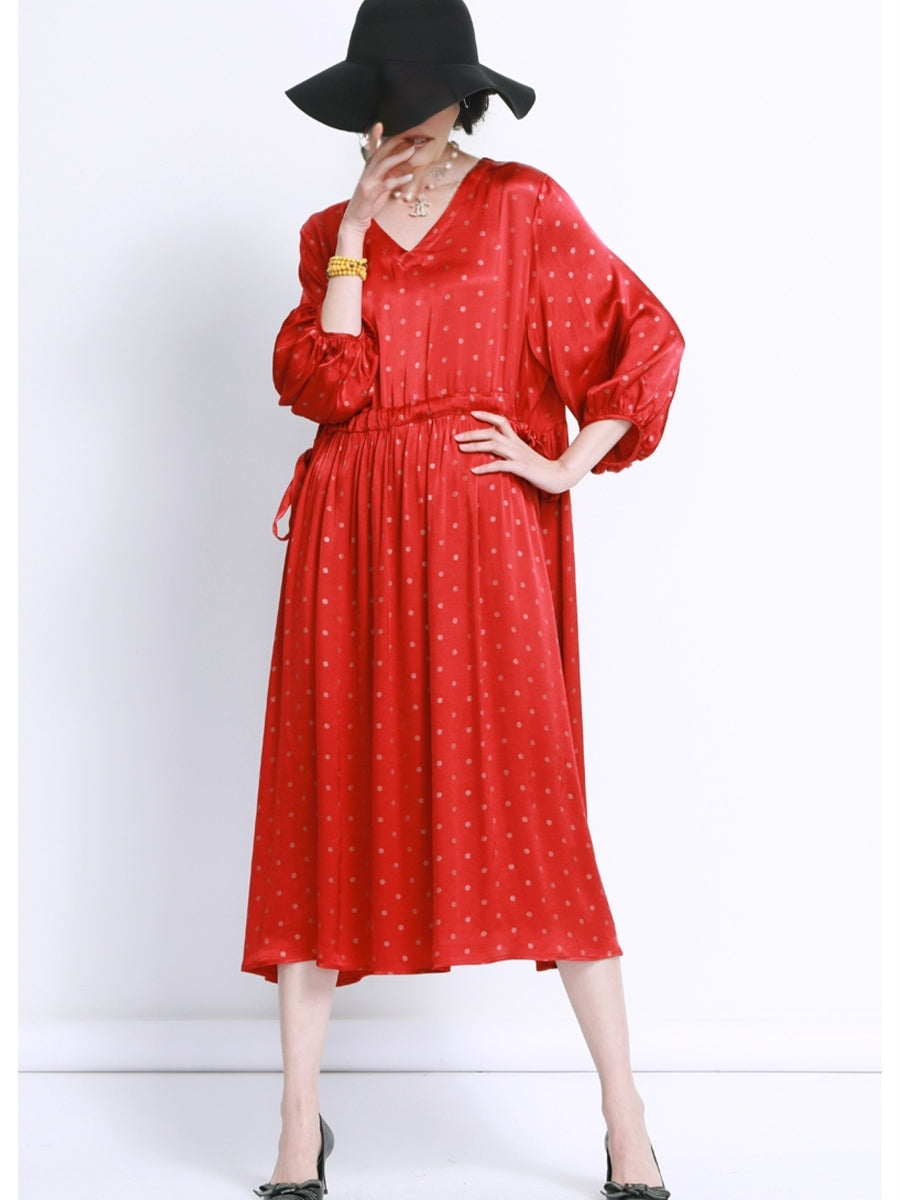 Elegant Black Polka Dot Maxi Dress with Cinched Waist - Image 3