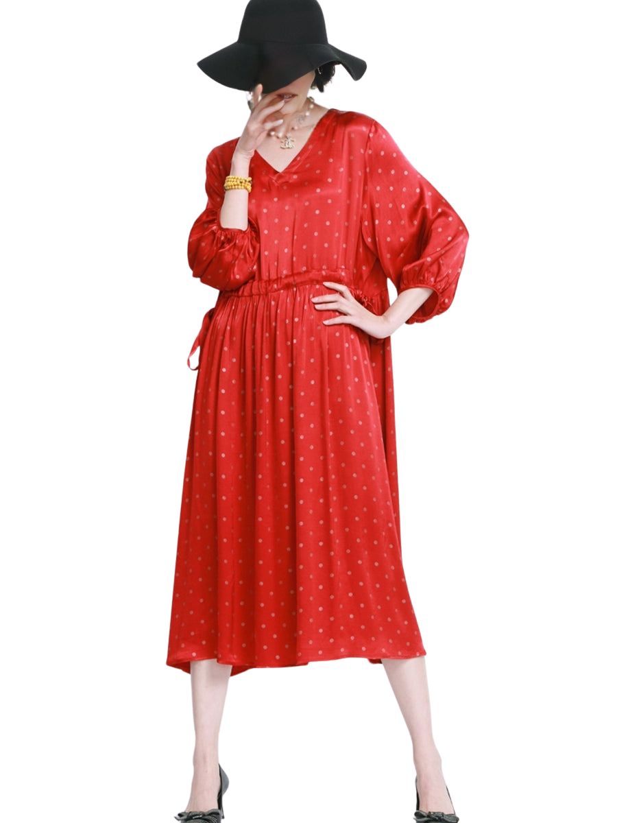 Elegant Black Polka Dot Maxi Dress with Cinched Waist - Image 13