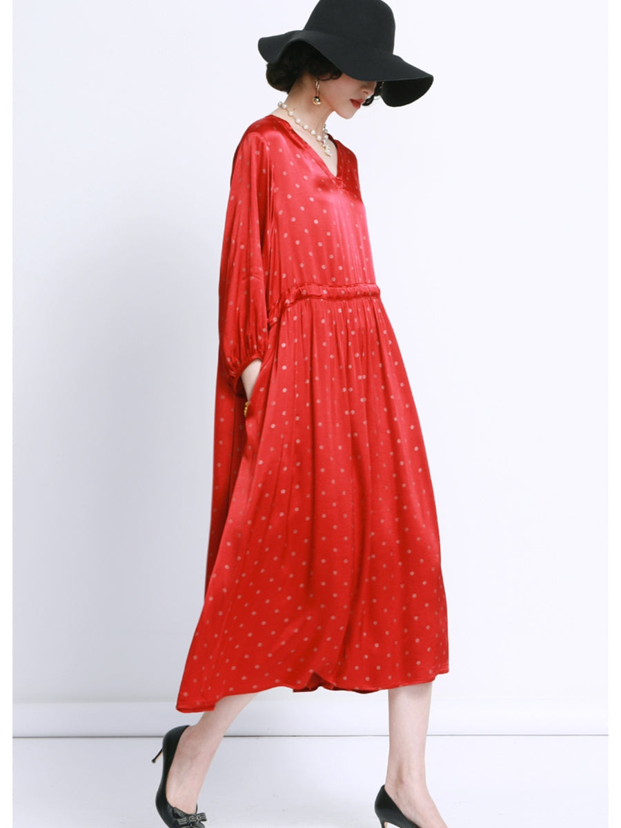 Elegant Black Polka Dot Maxi Dress with Cinched Waist - Image 8