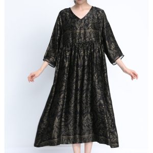 Elegant Black and Gold Floral Maxi Dress