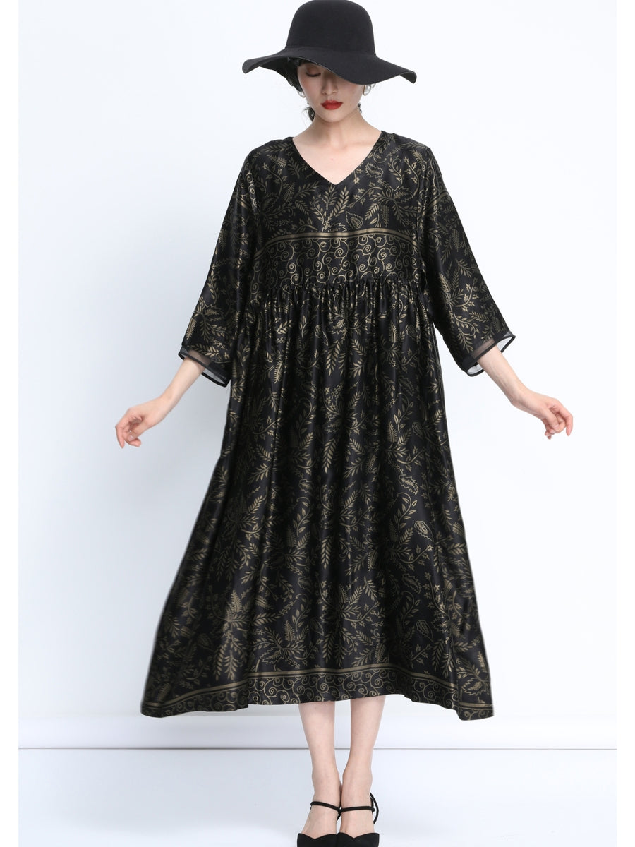 Elegant Black and Gold Floral Maxi Dress - Image 4