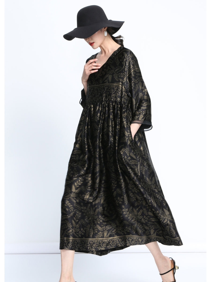 Elegant Black and Gold Floral Maxi Dress - Image 5