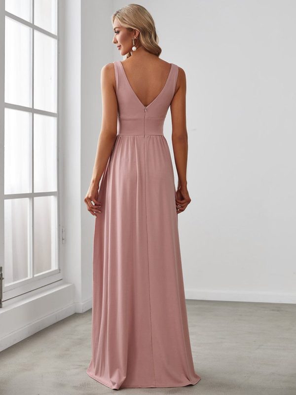 A Line Sleeveless Bridesmaid Dresses with Deep V Neck - Elegant and Stylish - Image 2