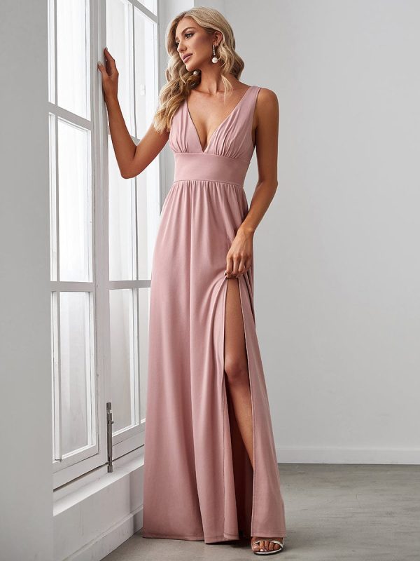 A Line Sleeveless Bridesmaid Dresses with Deep V Neck - Elegant and Stylish - Image 5
