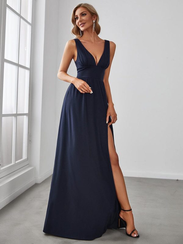 A Line Sleeveless Bridesmaid Dresses with Deep V Neck - Elegant and Stylish - Image 9