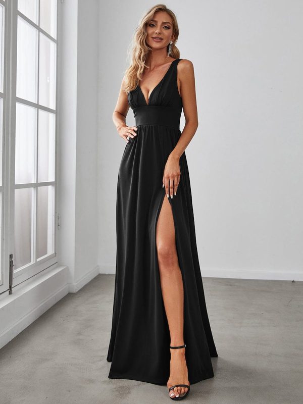 A Line Sleeveless Bridesmaid Dresses with Deep V Neck - Elegant and Stylish - Image 16