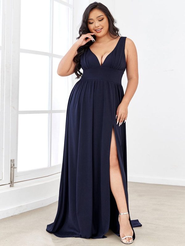 A Line Sleeveless Bridesmaid Dresses with Deep V Neck - Elegant and Stylish - Image 22