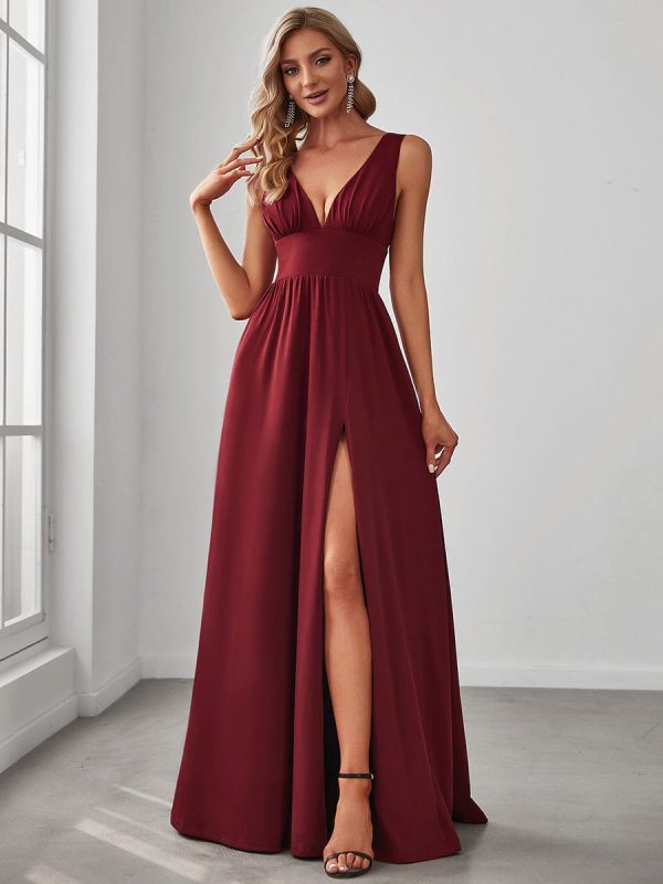 A Line Sleeveless Bridesmaid Dresses with Deep V Neck - Elegant and Stylish - Image 23