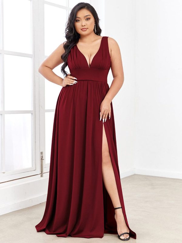 A Line Sleeveless Bridesmaid Dresses with Deep V Neck - Elegant and Stylish - Image 24