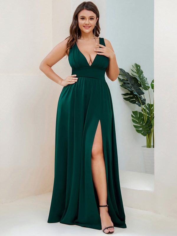 A Line Sleeveless Bridesmaid Dresses with Deep V Neck - Elegant and Stylish - Image 25