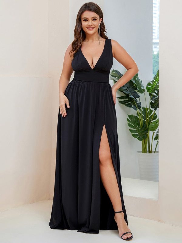 A Line Sleeveless Bridesmaid Dresses with Deep V Neck - Elegant and Stylish - Image 29