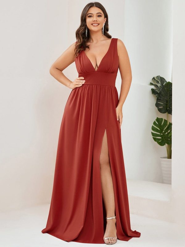 A Line Sleeveless Bridesmaid Dresses with Deep V Neck - Elegant and Stylish - Image 30