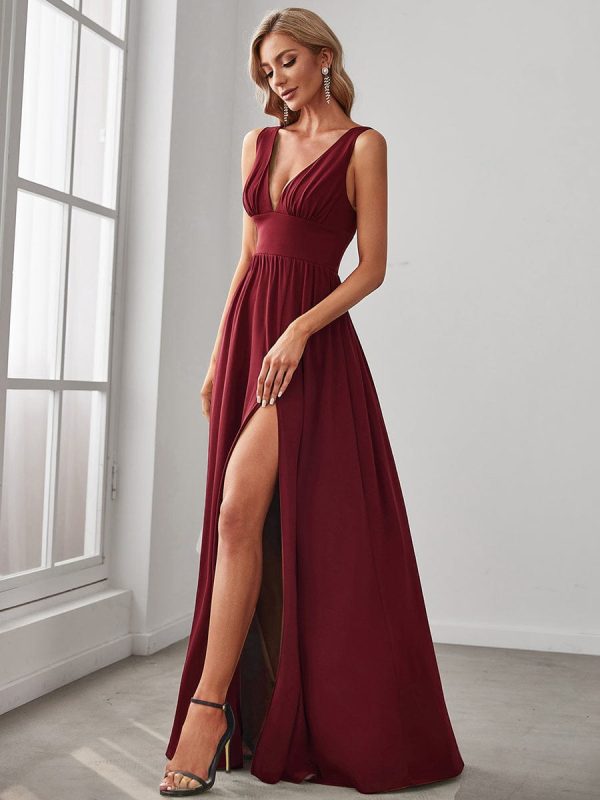 A Line Sleeveless Bridesmaid Dresses with Deep V Neck - Elegant and Stylish - Image 32