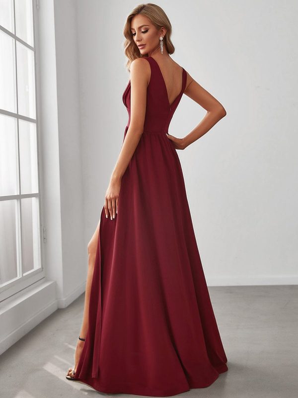 A Line Sleeveless Bridesmaid Dresses with Deep V Neck - Elegant and Stylish - Image 33