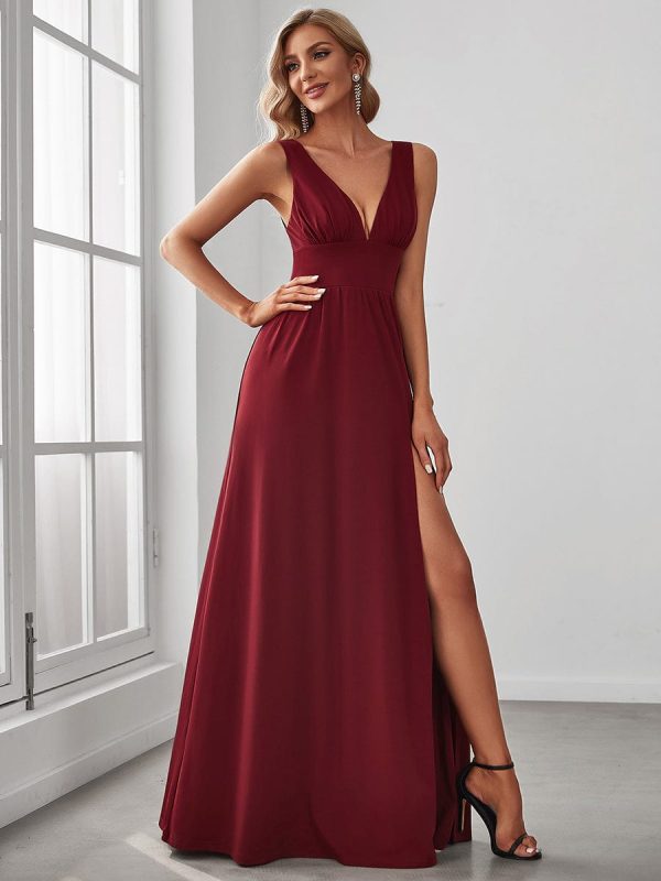 A Line Sleeveless Bridesmaid Dresses with Deep V Neck - Elegant and Stylish - Image 34