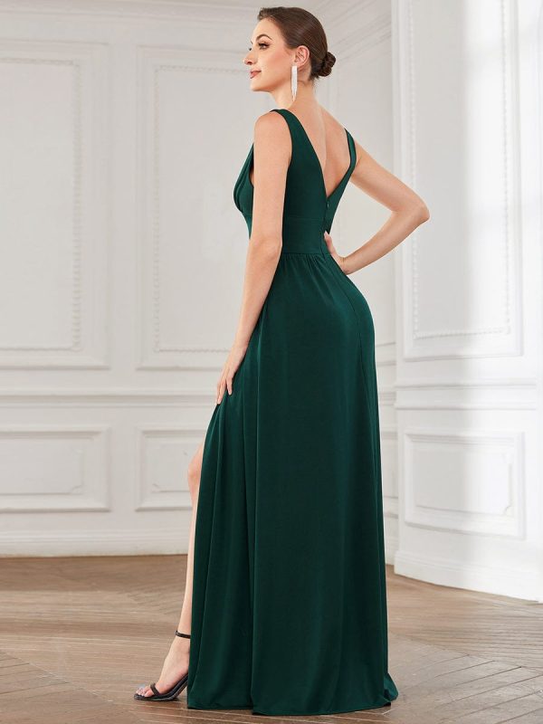A Line Sleeveless Bridesmaid Dresses with Deep V Neck - Elegant and Stylish - Image 36