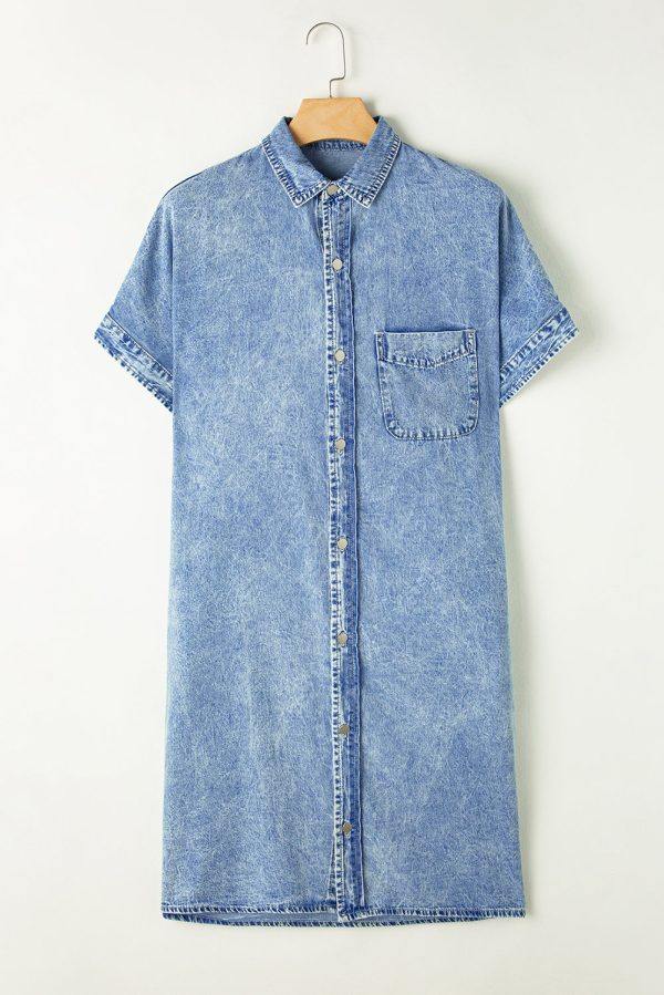 Denim Shirt Dress with Button Pockets - Image 15