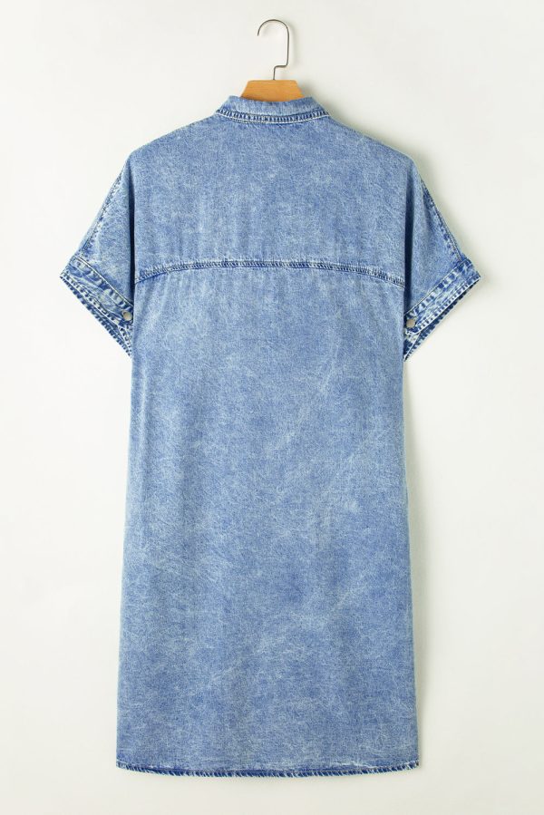 Denim Shirt Dress with Button Pockets - Image 16